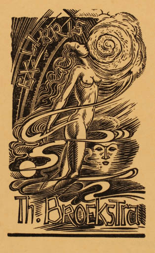 Exlibris by Luc de Jaegher from Belgium for Theo Broekstra - Woman Surrealism 