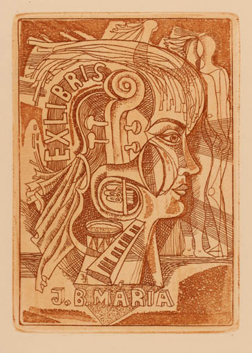 Exlibris by Janos Jozsa from Hungary for J. B. Maria - Music Surrealism 