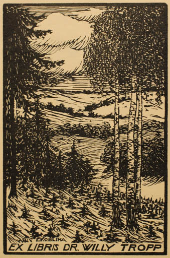 Exlibris by Frantisek Kobliha from Czech Republic for Dr. Willy Tropp - Scenery/Landscape Forest Tree 