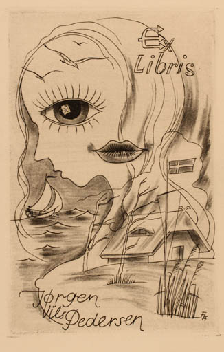 Exlibris by Fritz Kühn from Germany for Jørgen Vils Pedersen - Surrealism 