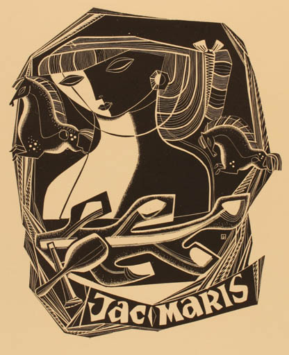 Exlibris by Jan van Doorn from Netherland for Jac Maris - Horse Woman 