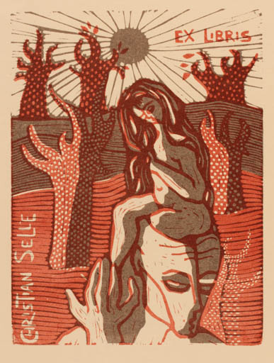 Exlibris by Maria Elisa Leboroni from Italy for Christian Selle - Sun Surrealism 