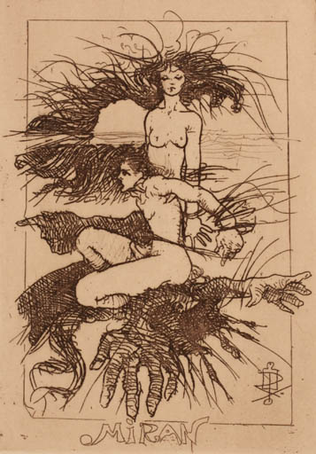 Exlibris by Charles Pasino from France for Artur Mario Da Mota Miranda - Couple Surrealism 