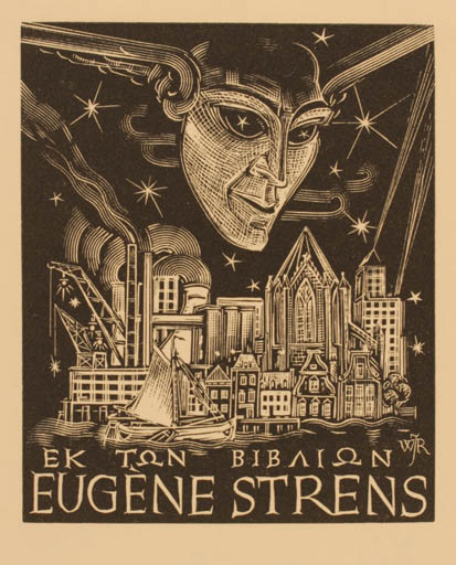 Exlibris by Willem Jacob Rozendaal from Netherland for Eugene Strens - Surrealism 