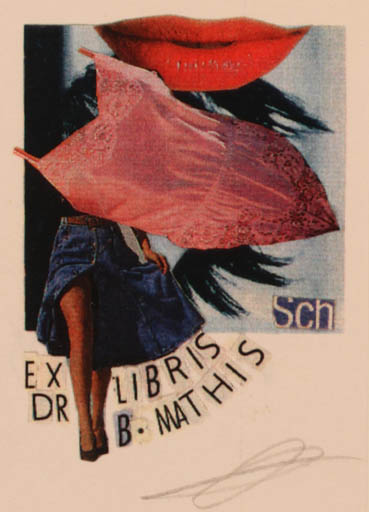 Exlibris by Helga Schroth from Germany for B. Mathis - Surrealism 