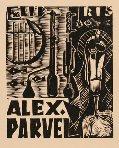 Exlibris by Auni Siim from Sweden for Alex Parvel - Surrealism 