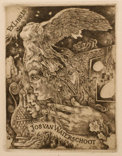 Exlibris by Bohumil Kratky from Czech Republic for Jos Van Waterschoot - Hand(s) Mythology Surrealism 