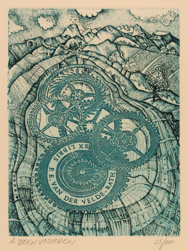 Exlibris by A Steenvoorden from Netherland for ? van der Velde-Rath - Surrealism 