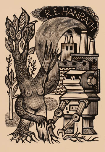 Exlibris by Lou Strik from Netherland for R. E. Hanrath - Surrealism 