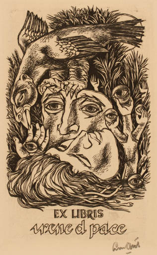 Exlibris by Lou Strik from Netherland for irene d pace - Surrealism 