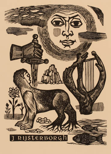 Exlibris by Lou Strik from Netherland for J Rijsterborgh - Surrealism 