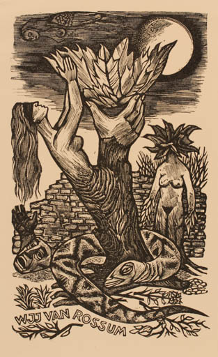 Exlibris by Lou Strik from Netherland for W. J.J. Van Rossum - Surrealism 