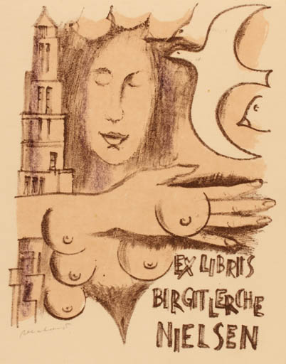 Exlibris by Miroslav Matous from Czechoslovakia for Birgit Lerche Nielsen - Surrealism 