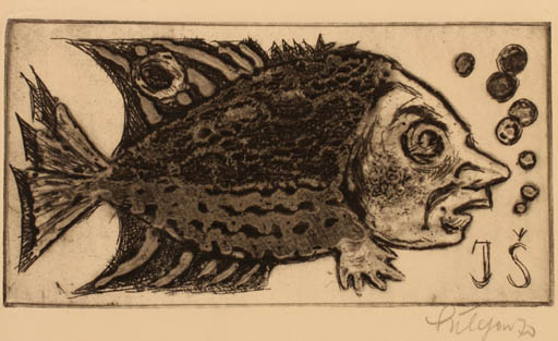 Exlibris by J. Sulc from Czechoslovakia for ? J S - Surrealism 