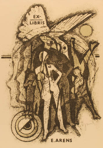 Exlibris by Karell Vysusi from Czechoslovakia for E. Arens - Surrealism 