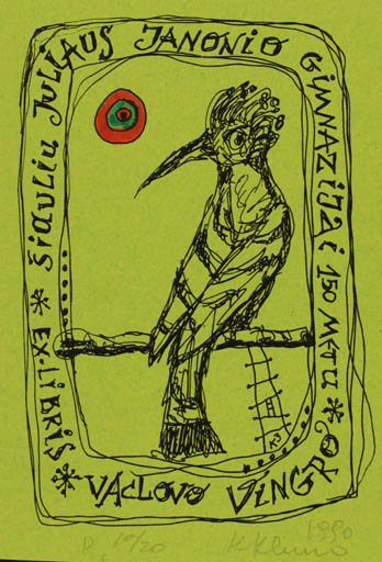 Exlibris by Klemensas Kupriunas from Lithuania for Vaclovas Vingras - Bird 