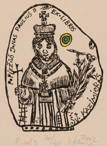 Exlibris by Klemensas Kupriunas from Lithuania for Popiezius Jonas Paulius II - Portrait Religion 