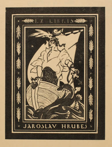 Exlibris by Bohumil Krs from Czech Republic for Jaroslav Hrubes - Jugend Man Maritime Ship/Boat 