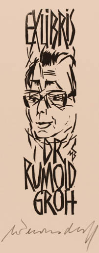 Exlibris by Ullrich Bewersdorff from Germany for Dr. Rumold Groh - Man Portrait 