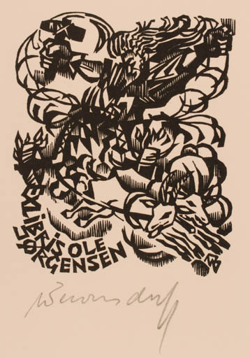 Exlibris by Ullrich Bewersdorff from Germany for Ole Jørgensen - Mythology Viking 