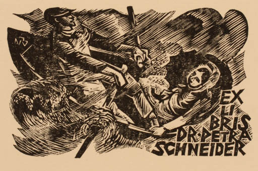 Exlibris by Ullrich Bewersdorff from Germany for Dr. Petra Schneider - Maritime Couple 