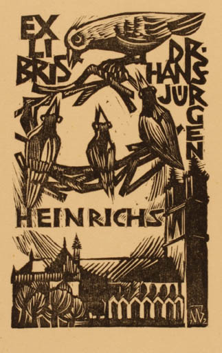 Exlibris by Ullrich Bewersdorff from Germany for Dr. Hans Jürgen Heinrichs - Bird Church 