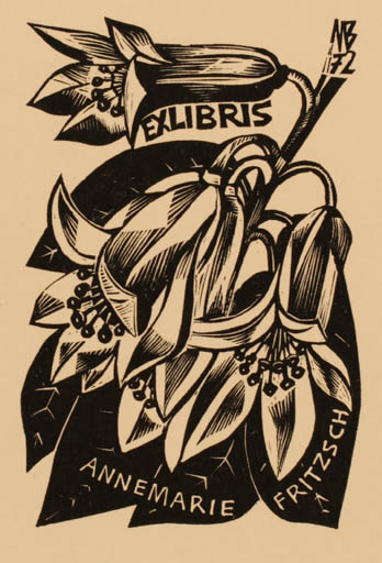 Exlibris by Ullrich Bewersdorff from Germany for AnneMarie Fritzsch - Flower 