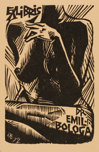 Exlibris by Ullrich Bewersdorff from Germany for Dr. Emil I. Bologa - Woman Nude 