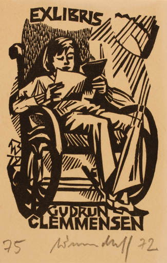 Exlibris by Ullrich Bewersdorff from Germany for Gudrun Clemmensen - Book Interior Woman 