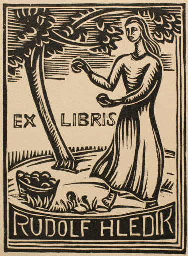 Exlibris by Joza Kubicek from Czech Republic for Rudolf Hledik - Fruit Woman Tree 