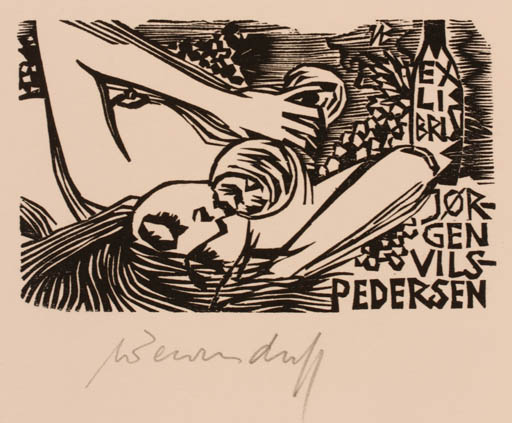 Exlibris by Ullrich Bewersdorff from Germany for Jørgen Vils Pedersen - Woman Wine 