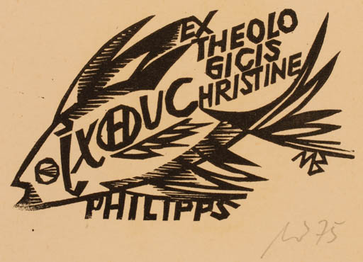 Exlibris by Ullrich Bewersdorff from Germany for Christine Theolo Gicis Philipps - Fish 