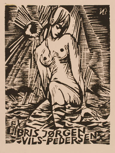 Exlibris by Ullrich Bewersdorff from Germany for Jørgen Vils Pedersen - Woman Nude 