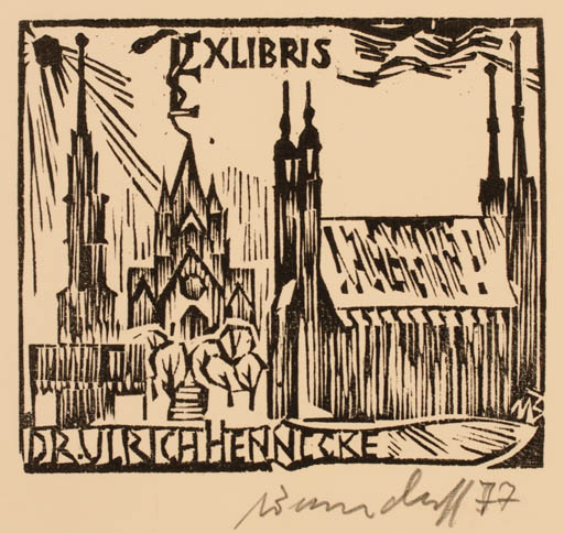 Exlibris by Ullrich Bewersdorff from Germany for Dr. Ulrich Hennccke - Church 