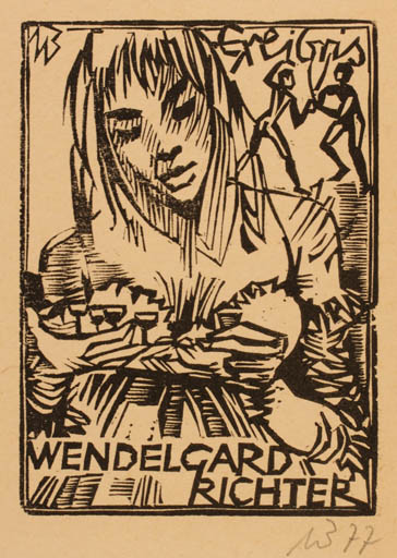 Exlibris by Ullrich Bewersdorff from Germany for Wendelgard Richter - Woman Wine 