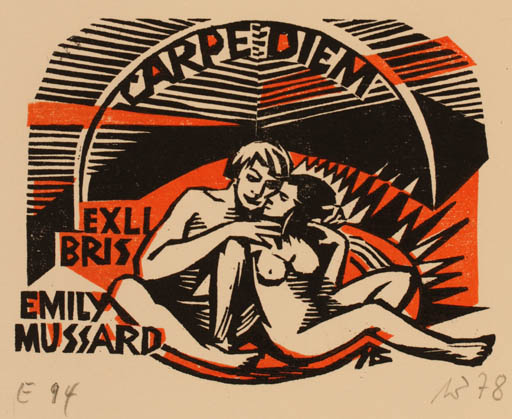 Exlibris by Ullrich Bewersdorff from Germany for Emily Mussard - Couple Romance 