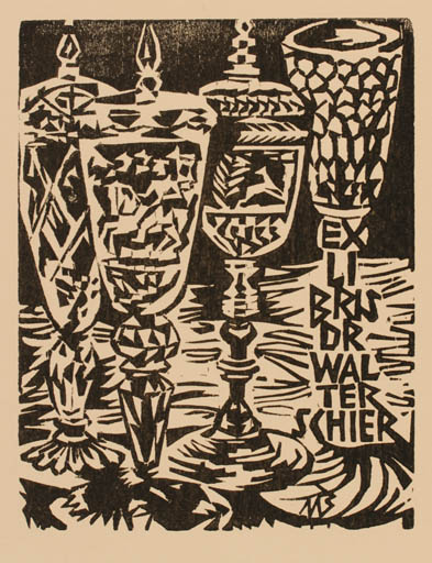 Exlibris by Ullrich Bewersdorff from Germany for Dr. Walter Schier - Wine 