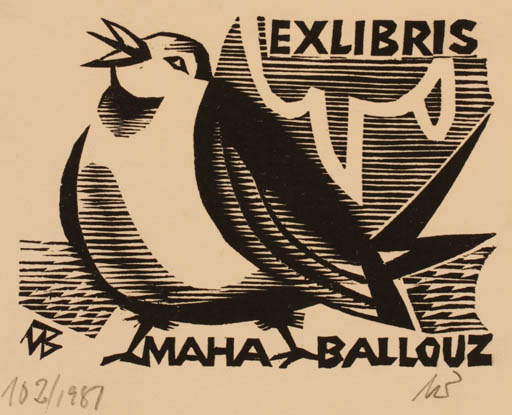 Exlibris by Ullrich Bewersdorff from Germany for Maha Ballouz - Bird 