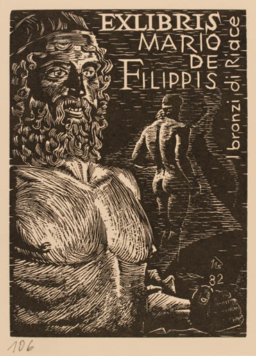 Exlibris by Ullrich Bewersdorff from Germany for Mario de Filippis - Man Mythology 