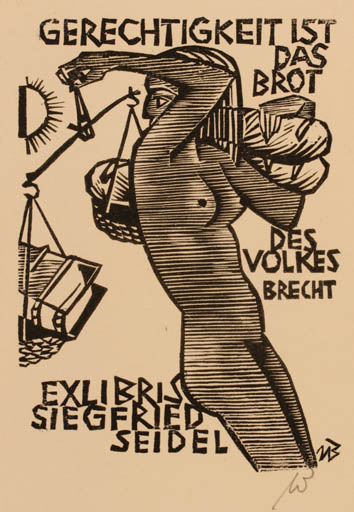 Exlibris by Ullrich Bewersdorff from Germany for Siegfried Seidel - Working Woman Nude 