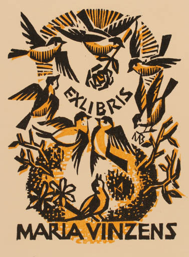 Exlibris by Ullrich Bewersdorff from Germany for Maria Vinzens - Bird 