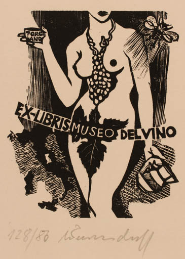 Exlibris by Ullrich Bewersdorff from Germany for Museo Delvino - Woman Wine 