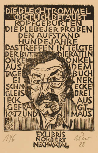 Exlibris by Ullrich Bewersdorff from Germany for Dr. Nobert Nechwatal - Literature Portrait 