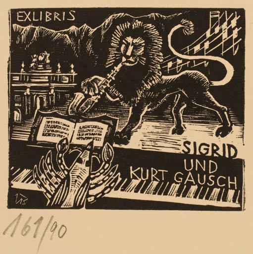 Exlibris by Ullrich Bewersdorff from Germany for Sigrid und Kurt Gausch - Fauna Music 