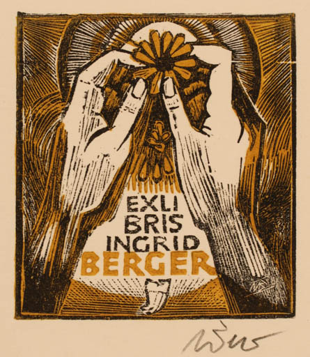 Exlibris by Ullrich Bewersdorff from Germany for Ingrid Berger - Hand(s) 