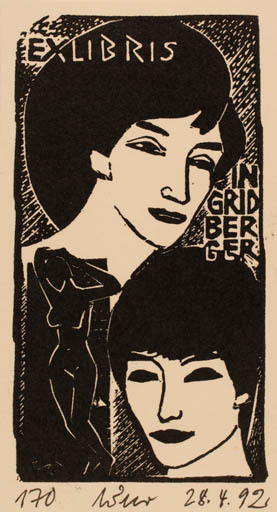 Exlibris by Ullrich Bewersdorff from Germany for Ingrid Berger - Portrait 