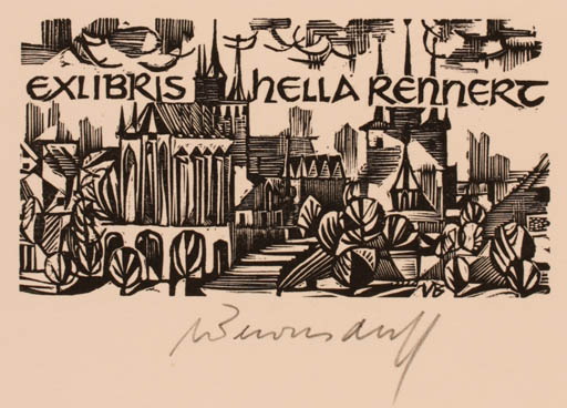 Exlibris by Ullrich Bewersdorff from Germany for Hella Rennert - City 