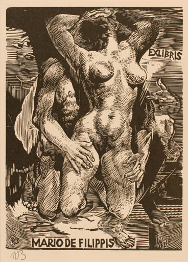 Exlibris by Ullrich Bewersdorff from Germany for Mario de Filippis - Erotica Nude 