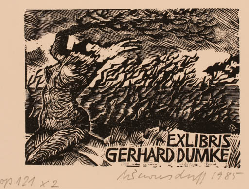 Exlibris by Ullrich Bewersdorff from Germany for Gerhard Dumke - Woman Surrealism 