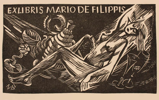 Exlibris by Ullrich Bewersdorff from Germany for Mario de Filippis - Woman Wine 